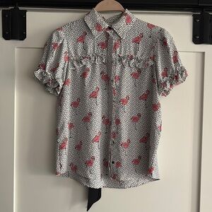 Zara White Blouse with Pink Floral Design